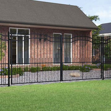 vidaXL Hekpoort met speerpunt zwart 406x175 cm gepoedercoat, Verzenden, Nieuw