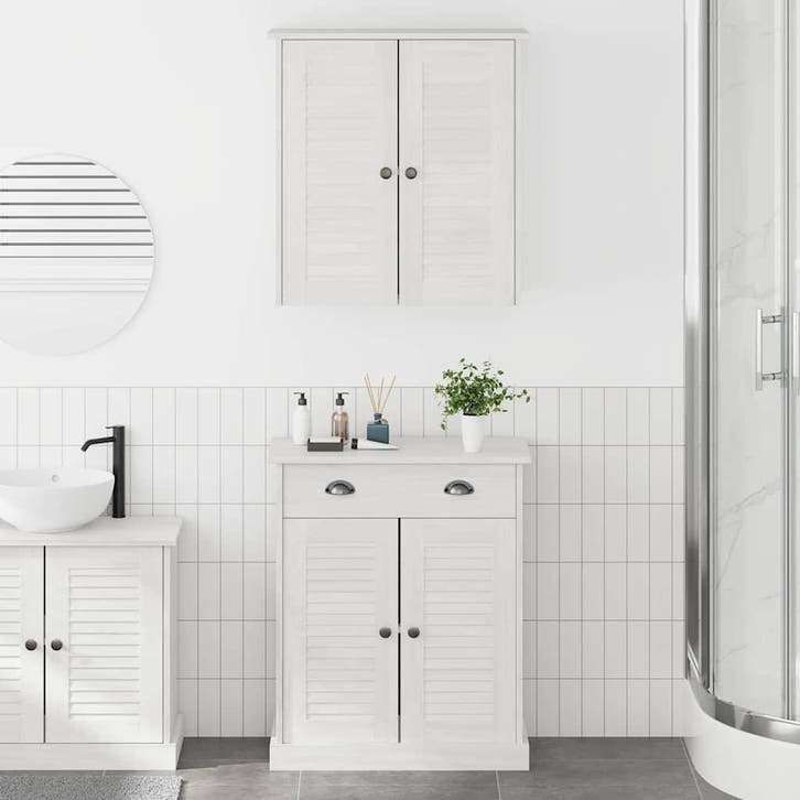 vidaXL Badkamermeubel Set met plank VIGO 2 pcs Wit en Antiek, Maison & Meubles, Tables | Coiffeuses, Envoi