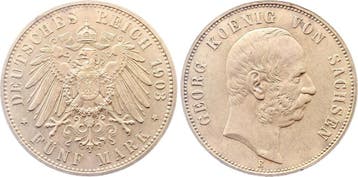 1904 Duitsland 5 Mark Sachsen Georg 1903 E herrlich leich..., Verzenden, België