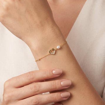 Armband - 18 karaat Geel goud - 0.05ct. tw. Parel - Diamant, Nieuw