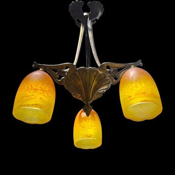 Mouynet & Delattes - Plafondlamp - Glas, Brons