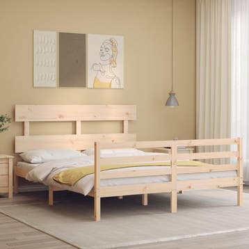 vidaXL Bedframe met hoofdbord massief hout, Huis en Inrichting, Slaapkamer | Bedden, Verzenden, Nieuw
