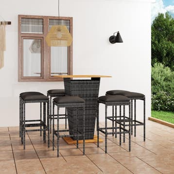 vidaXL 9-delige Tuinbarset met kussens poly rattan grijs, Verzenden, Nieuw