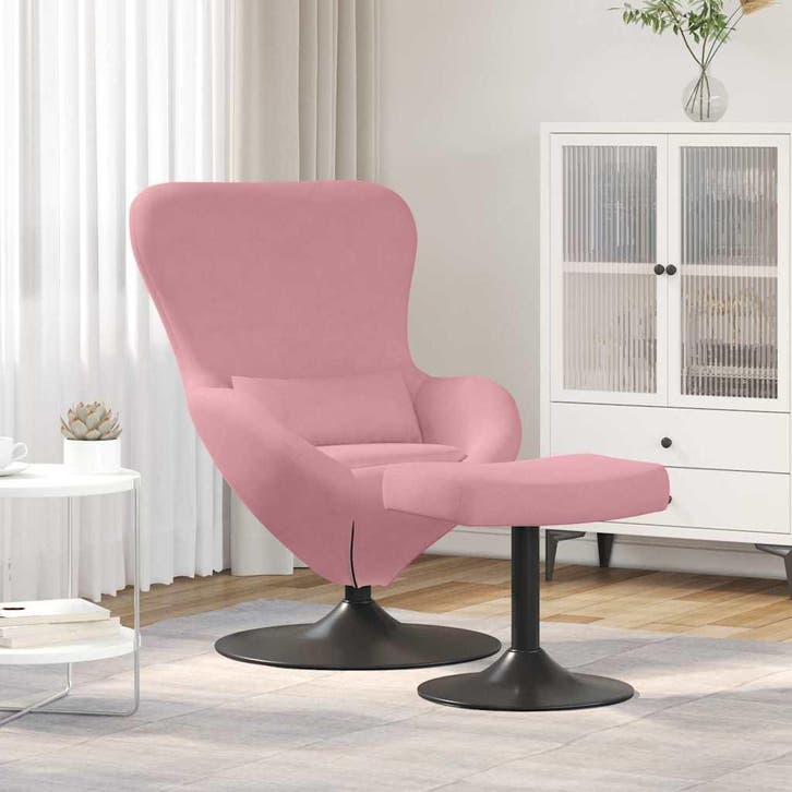 vidaXL Ei Stoel met Voetensteun Roze Fluweel, Maison & Meubles, Fauteuils, Envoi