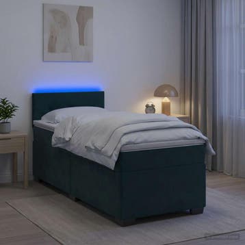 vidaXL Boxspringbed met matras en LED Donkergroen 90 x 200, Verzenden, Nieuw