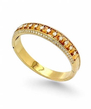 Bracelet or jaune 750 avec quartz citrine et diamants -