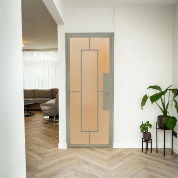 Stalen Binnendeur 5 Vlaks Kiezelgrijs Matglas Met slot, Doe-het-zelf en Bouw, Deuren en Vliegenramen, Minder dan 80 cm, Binnendeur
