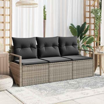 vidaXL Bankstel 3 pcs Grijs poly rattan, Verzenden