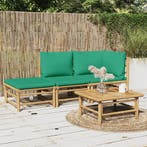 vidaXL 3-delige Loungeset met kussens bamboe groen, Verzenden, Loungeset