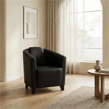 Leren fauteuil Press - Toledo Nero (zwart) - Poten hout, Nieuw, Ophalen of Verzenden, Eigentijds, Klassiek, Retro, Romantisch, Vintage