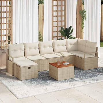 vidaXL Tuinbank Set met kussen met opslag 8 pcs Beige Poly, Verzenden, Nieuw