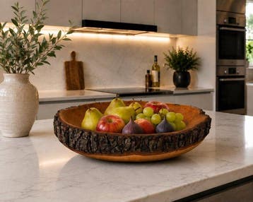 Decoratief dienblad - Sculpturele kom uit massief hout -