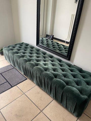 Établi - Velours, Bois - Canapé en velours vert, Nieuw