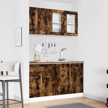 vidaXL Keuken Eenheid LYON 4 st Gerookt eiken Bewerkt hout, Huis en Inrichting, Verzenden, Nieuw