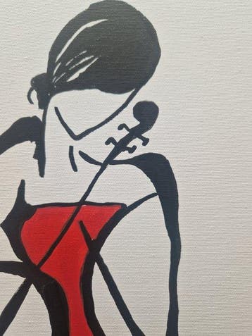 Henry Escobar - La Violoncelliste (attention fond blanc), Antiek en Kunst