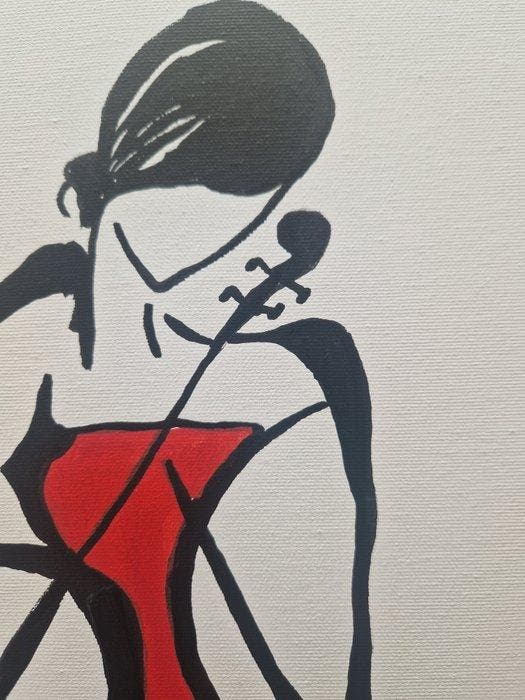 Henry Escobar - La Violoncelliste (attention fond blanc), Antiek en Kunst, Kunst | Designobjecten