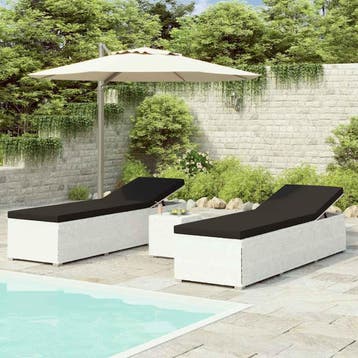vidaXL 3-delige Ligbeddenset met theetafel poly rattan wit, Tuin en Terras, Verzenden, Nieuw