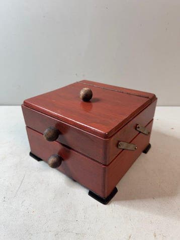 Kist - Prachtige Originele Art Deco Houten Naaidoos /, Antiek en Kunst