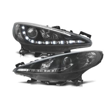 PHARES PEUGEOT 207 06-12 FEUX DIURNES LED FOND NOIR, Verzenden