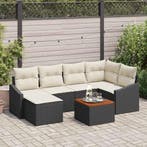 vidaXL Tuinbank Set met kussen 7 pcs Zwart poly rattan, Verzenden, Nieuw