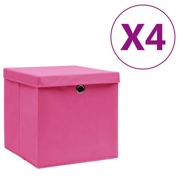 vidaXL Opbergboxen met deksel 4 st 28x28x28 cm roze, Bricolage & Construction, Casiers & Boîtes, Envoi