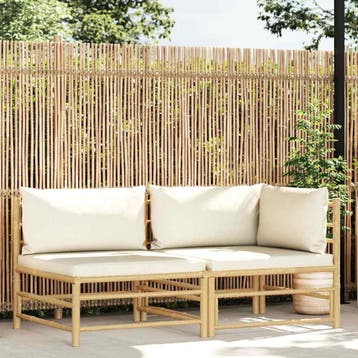 vidaXL 2-delige Loungeset met crèmewitte kussens bamboe, Verzenden, Nieuw