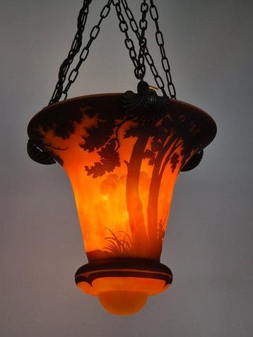 Muller Frères - Plafondlamp - Glas, IJzer - Art Nouveau, Antiquités & Art