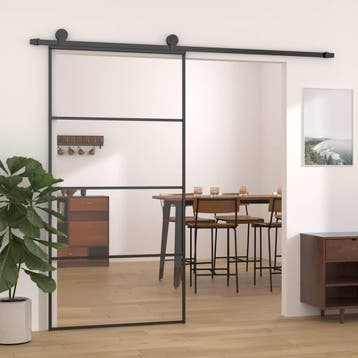 vidaXL Schuifdeur 102,5x205 cm aluminium en ESG-glas zwart, Doe-het-zelf en Bouw, Verzenden, Nieuw