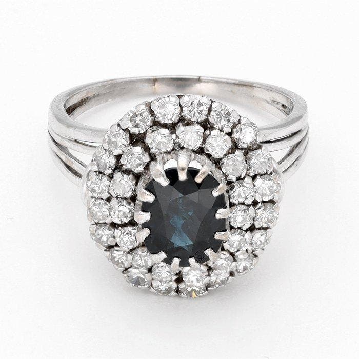 Ring - 8 karaat Witgoud Saffier - Diamant, Bijoux, Sacs & Beauté, Bagues