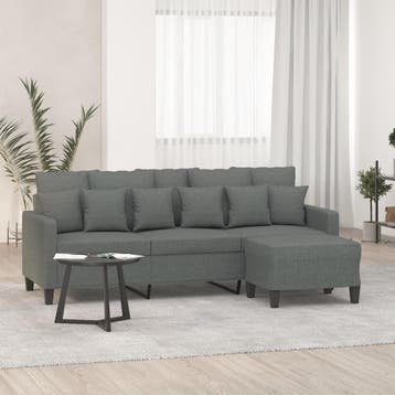 vidaXL Driezitsbank met voetenbank 180 cm stof donkergrijs, Verzenden