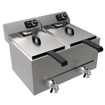 Friteuse | Elektrisch | 8+8L | 6kW (2x 230V) | Aftapkranen, Verzenden, Nieuw in verpakking