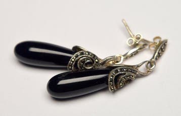 Onyx - Argent - Boucles doreilles - 925 - Art déco