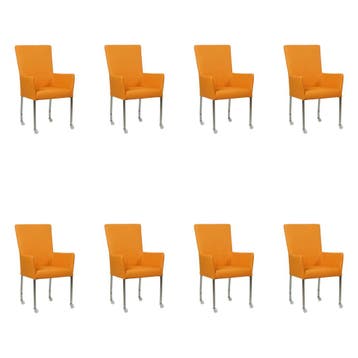 Set van 8 Leren eetkamerstoelen Deal met armleuning -, Huis en Inrichting, Ophalen of Verzenden, Nieuw, Leer, Eén