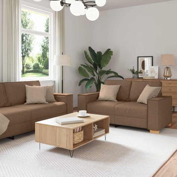 vidaXL bank / zetel 3 st Bruin Linnenmix Stoffen, Verzenden, Nieuw