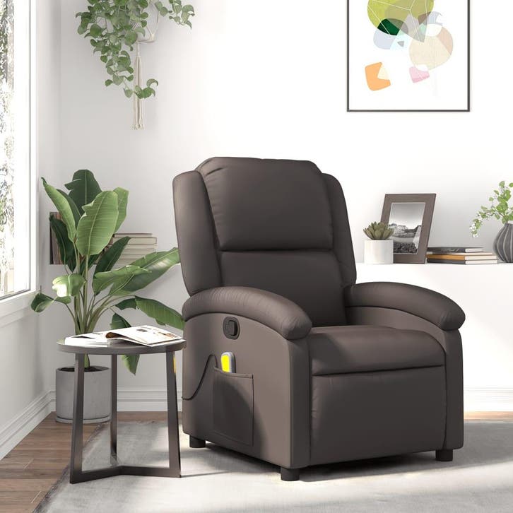 vidaXL Massagestoel van echt leer, donkerbruin, Huis en Inrichting, Fauteuils, Nieuw, Verzenden