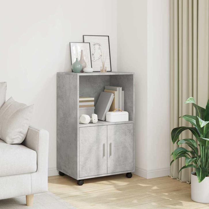 vidaXL Rolkast 55x40x91 cm bewerkt hout betongrijs, Huis en Inrichting, Kasten | Dressoirs, Nieuw, Verzenden