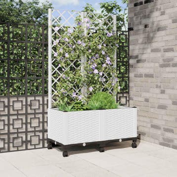vidaXL Tuinsteker met schutting en wielen Wit 80 x 40 x 146, Tuin en Terras, Verzenden, Nieuw