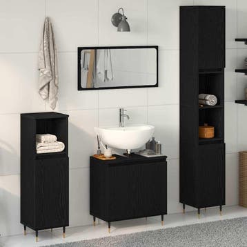 vidaXL Badkamermeubel Set 3 st Zwart Eiken 30 x 30 x 190 cm, Huis en Inrichting, Verzenden, Nieuw