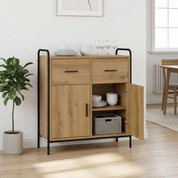 vidaXL Dressoir Artisanaal eiken 97 x 33 x 81 cm Bewerkt, Huis en Inrichting, Verzenden, Nieuw