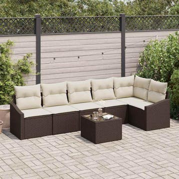 vidaXL Tuinbank Set 7 st Bruin en Crème poly rattan, Verzenden