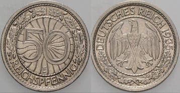 50 Reichspfennig 1935 E Kleinmunten Weimarer Republik Wei..., Verzenden, België