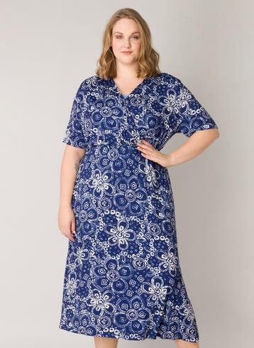 YESTA blauwe jurk cricle print0(46)Maat 46/48 (XL) of groter, Kleding | Dames, Verzenden, Nieuw, Maat 46/48 (XL) of groter, Overige kleuren
