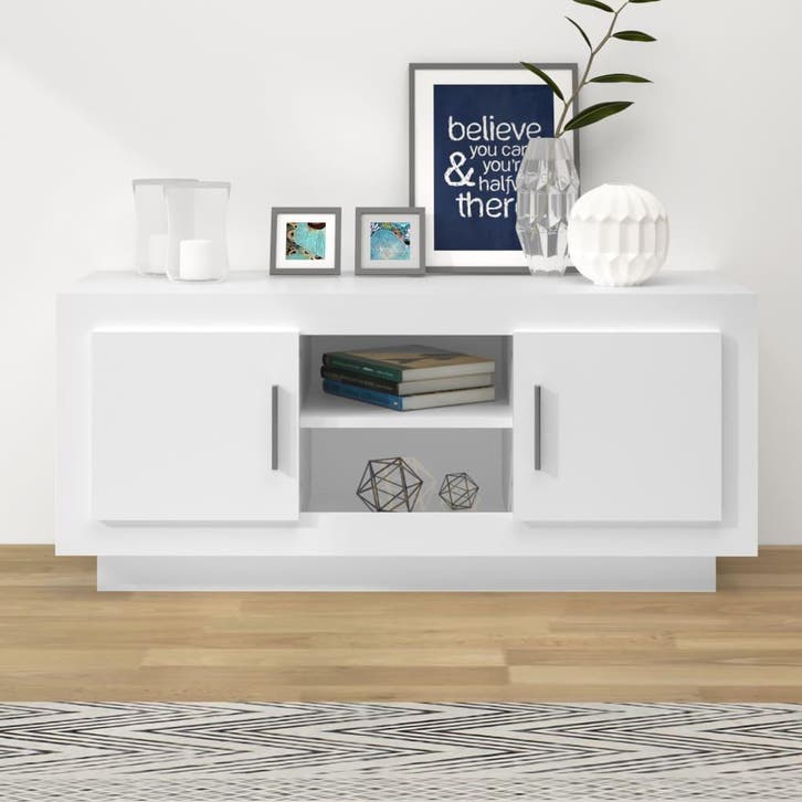 vidaXL Tv-meubel 102x35x45 cm bewerkt hout wit, Maison & Meubles, Armoires | Mobilier de télévision, Envoi