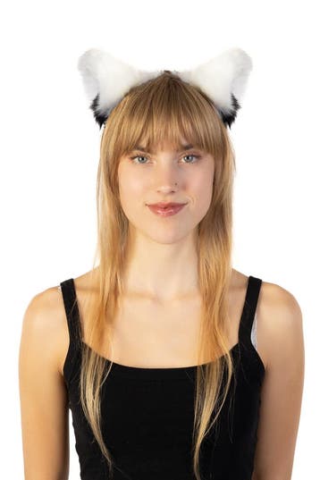 KIMU® Haarband Grote Furry Oortjes Wit Zwart Beer Vos Diadee, Ophalen of Verzenden, Nieuw