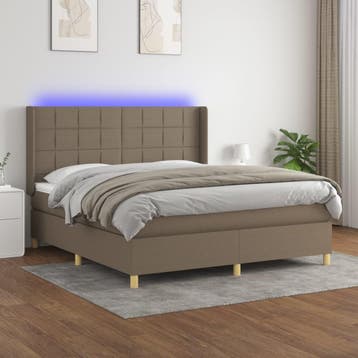 vidaXL Boxspring met matras en LED stof taupe 180x200 cm, Verzenden
