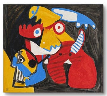 Gundi Falk (1966) - Personnages masqués et oiseau bleu –