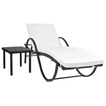 vidaXL Ligbed met kussen en tafel poly rattan zwart, Verzenden