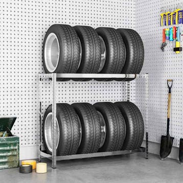 vidaXL Bandenrek 2-laags 110x40x110 cm staal zilverkleurig, Verzenden