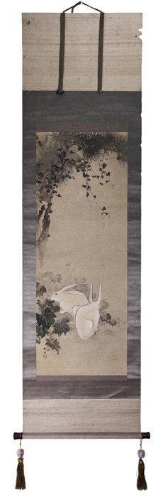 Kakejiku (), Usagi Zu (), Colour on Silk - Okutani