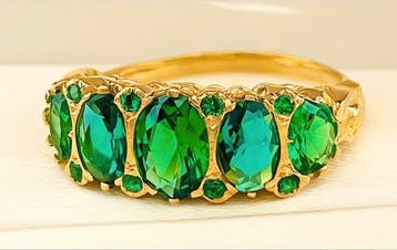 Zonder minimumprijs - Ring - 9 kt. Geel goud, Zilver Smaragd, Nieuw